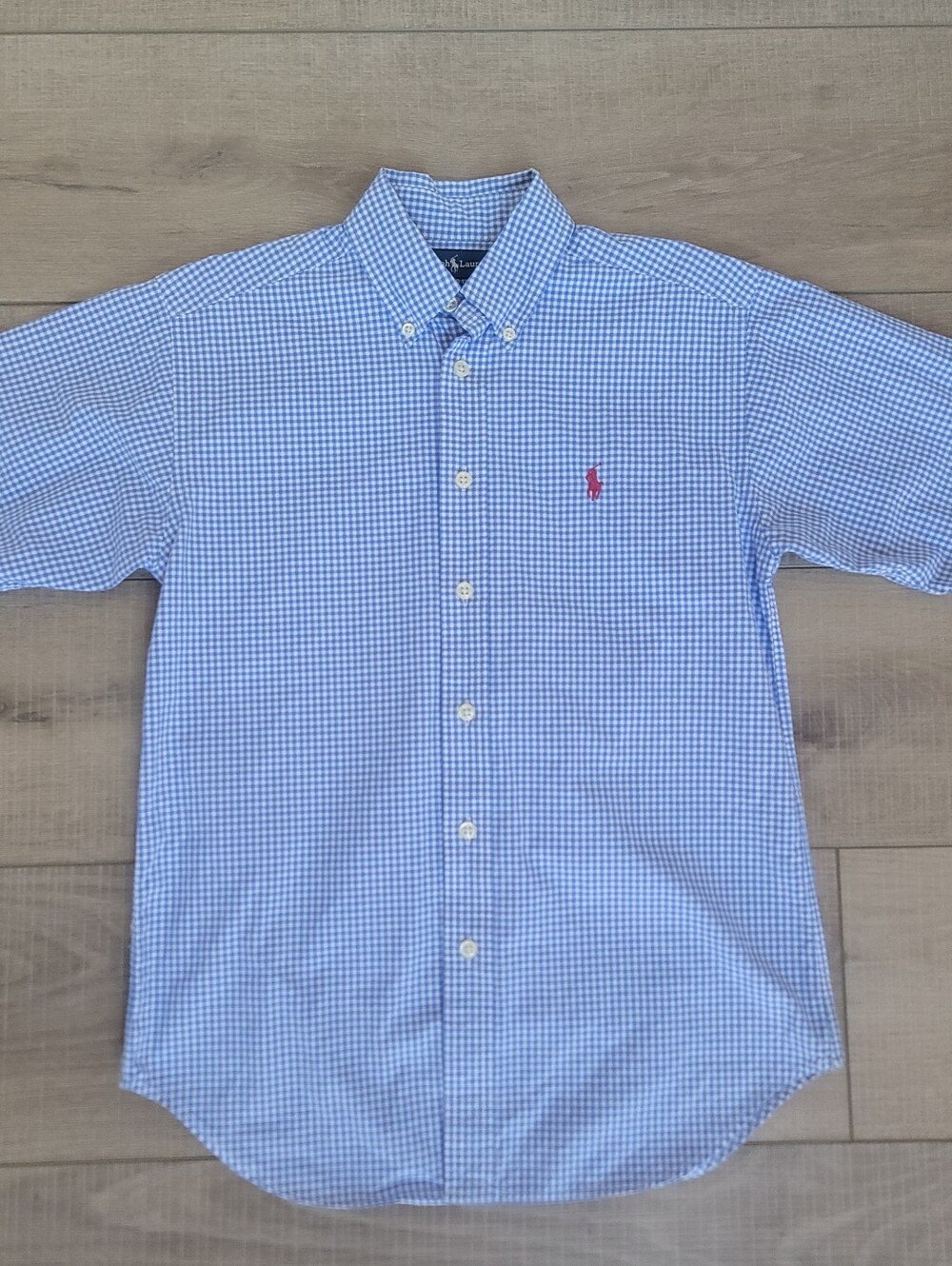 Polo Ralph Lauren Boys M (10-12) Blue Gingham Short Sleeve Button Down Shirt.